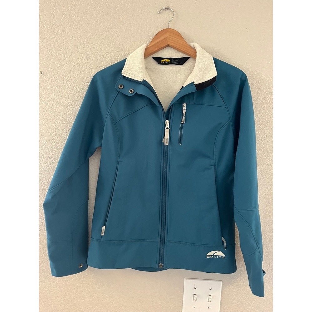 GoLite Trinity Women Teal Blue Softshell Fleece Lined Full Zip Jacket Size S